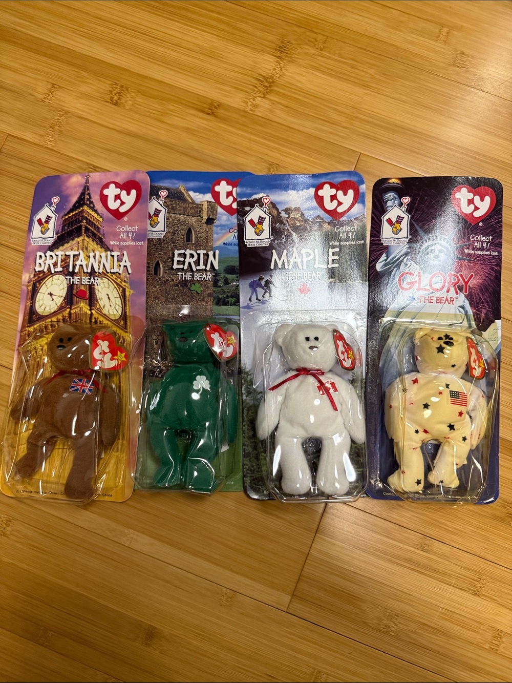 McDonald’s Ty Beanie Baby full set Glory Brittania Erin Maple bear in package